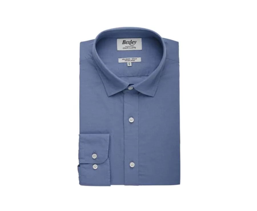 Hot Camisa lisa de lino de algodón Azul Tormenta Silbert Corte Ajustado Recortado | Corte Ajustado