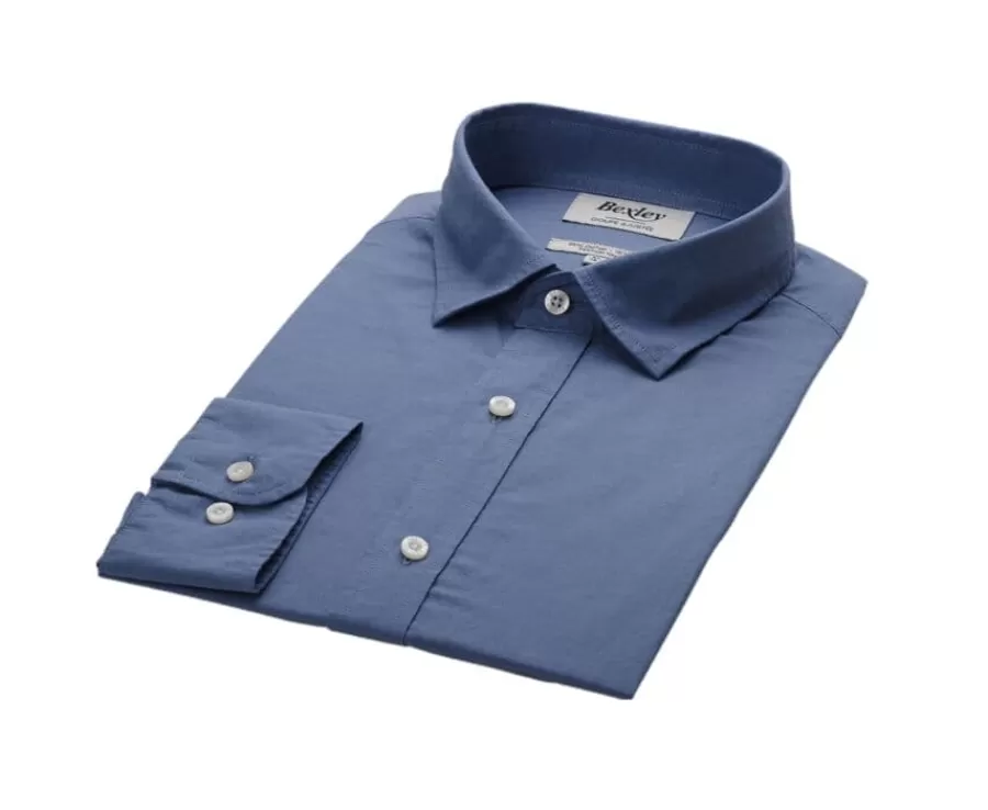 Hot Camisa lisa de lino de algodón Azul Tormenta Silbert Corte Ajustado Recortado | Corte Ajustado