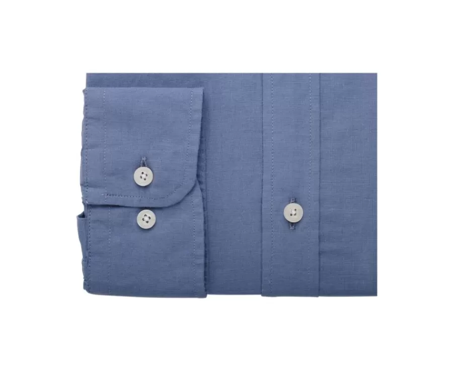 Hot Camisa lisa de lino de algodón Azul Tormenta Silbert Corte Ajustado Recortado | Corte Ajustado