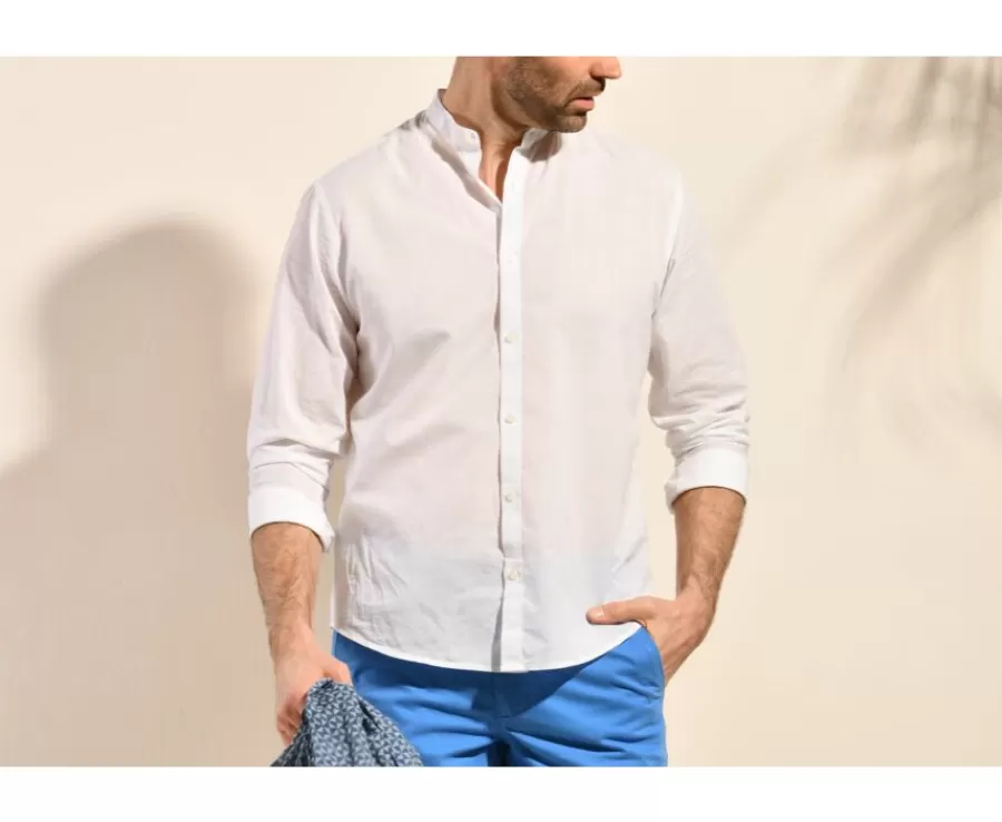 Outlet Camisa lisa de lino de algodón blanco Elibert Camisas Blancas | Corte Ajustado Recortado