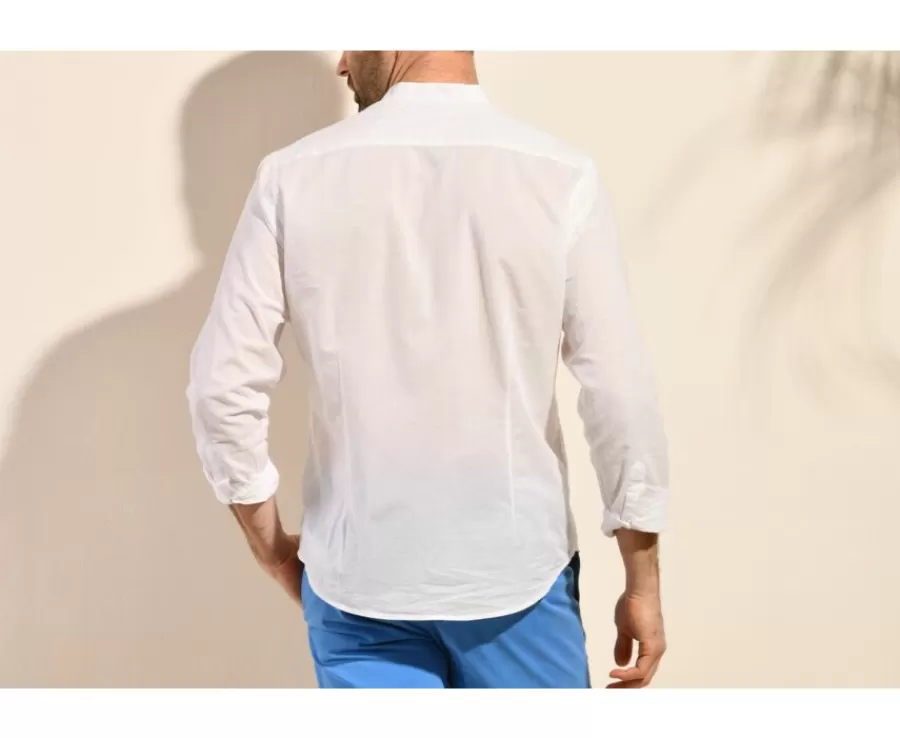 Outlet Camisa lisa de lino de algodón blanco Elibert Camisas Blancas | Corte Ajustado Recortado