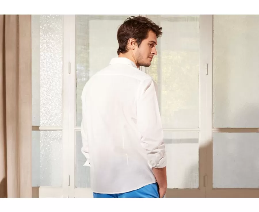 Shop Camisa lisa de lino de algodón Blanco Silbert Camisas De Boda | Camisas Blancas