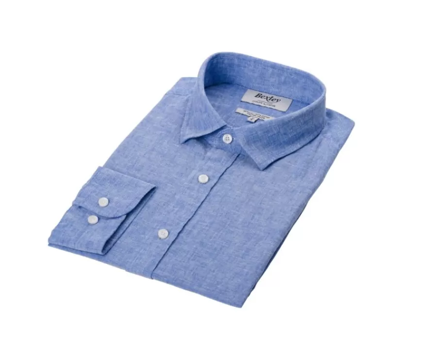 Sale Camisa lisa de lino de algodón Chambray Azul & Océano Silbert Corte Ajustado Recortado | Corte Ajustado