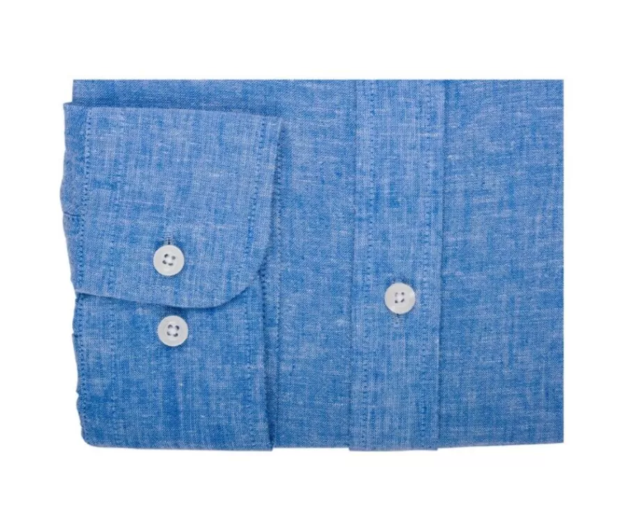 Sale Camisa lisa de lino de algodón Chambray Azul & Océano Silbert Corte Ajustado Recortado | Corte Ajustado