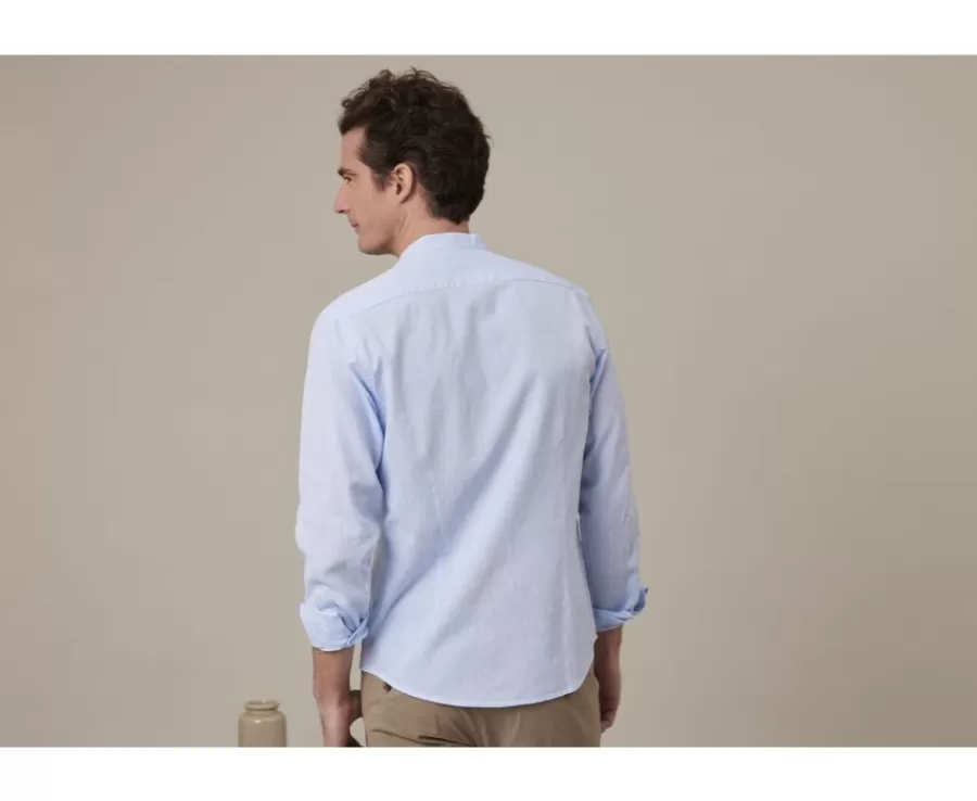 Clearance Camisa lisa de lino de algodón Chambray Azul claro Elibert Camisas De Rayas | Corte Ajustado Recortado