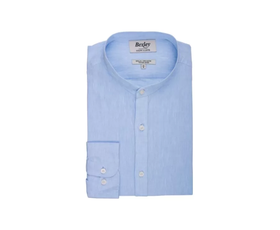 Clearance Camisa lisa de lino de algodón Chambray Azul claro Elibert Camisas De Rayas | Corte Ajustado Recortado