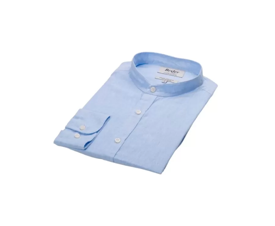Clearance Camisa lisa de lino de algodón Chambray Azul claro Elibert Camisas De Rayas | Corte Ajustado Recortado