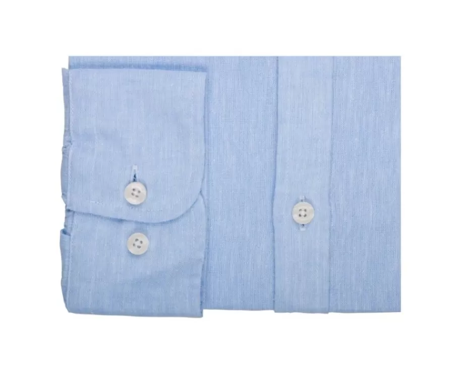 Clearance Camisa lisa de lino de algodón Chambray Azul claro Elibert Camisas De Rayas | Corte Ajustado Recortado