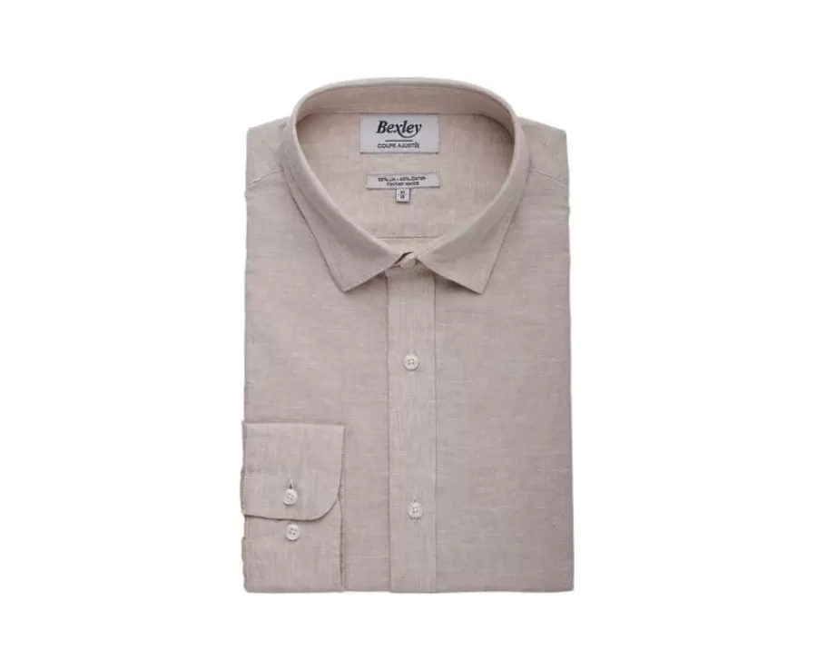 Best Sale Camisa lisa de lino de algodón Chambray Beis Silbert Corte Ajustado Recortado | Corte Ajustado