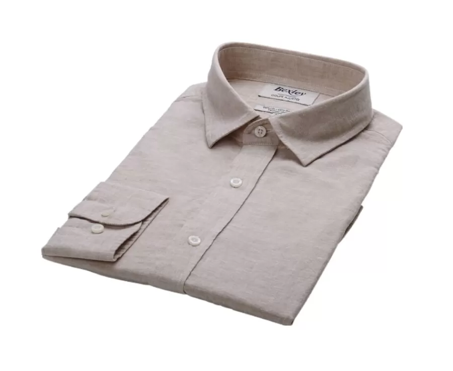 Best Sale Camisa lisa de lino de algodón Chambray Beis Silbert Corte Ajustado Recortado | Corte Ajustado