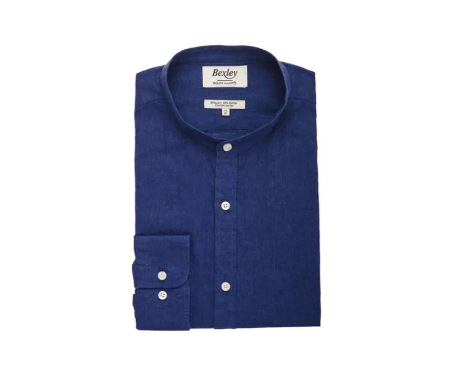 Store Camisa lisa de lino de algodón Chambray Indigo Elibert Corte Ajustado Recortado | Corte Ajustado