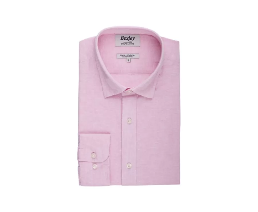 Outlet Camisa lisa de lino de algodón Chambray Rosa Silbert Camisas De Boda | Corte Ajustado Recortado