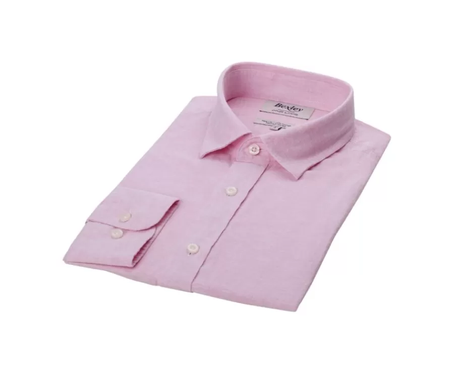 Outlet Camisa lisa de lino de algodón Chambray Rosa Silbert Camisas De Boda | Corte Ajustado Recortado