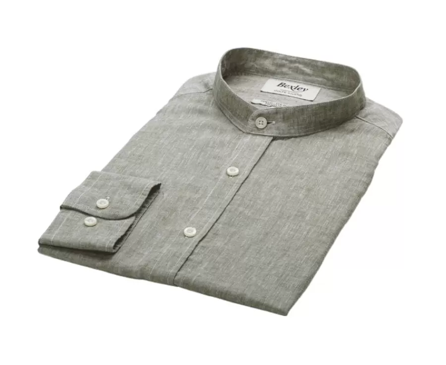 Shop Camisa lisa de lino de algodón Chambray Verde Caqui Elibert Corte Ajustado Recortado | Corte Ajustado