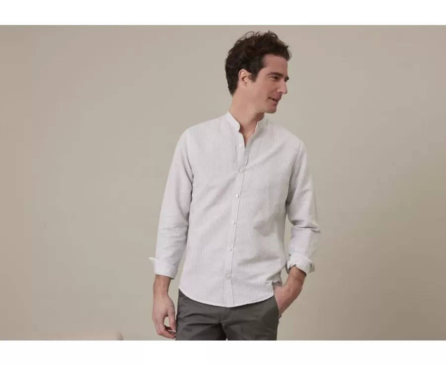 Store Camisa lisa de lino de algodón Verdetila y Blanco Elibert Camisas De Rayas | Corte Ajustado Recortado