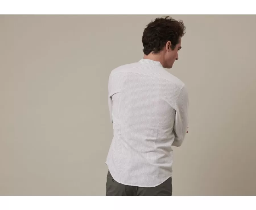 Store Camisa lisa de lino de algodón Verdetila y Blanco Elibert Camisas De Rayas | Corte Ajustado Recortado