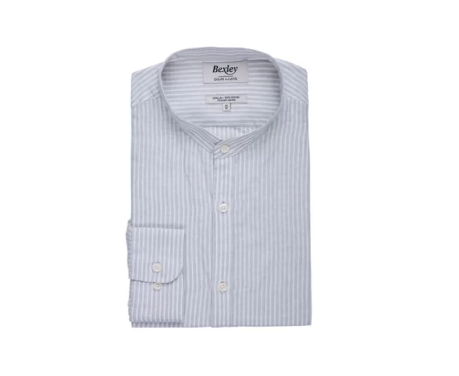 Store Camisa lisa de lino de algodón Verdetila y Blanco Elibert Camisas De Rayas | Corte Ajustado Recortado