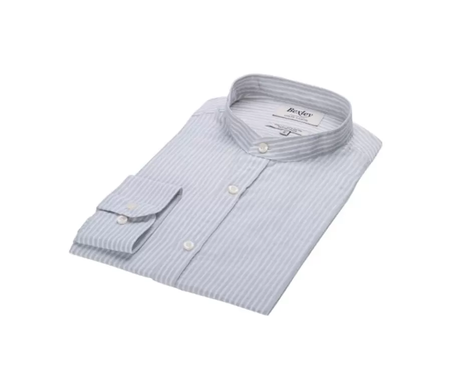 Store Camisa lisa de lino de algodón Verdetila y Blanco Elibert Camisas De Rayas | Corte Ajustado Recortado