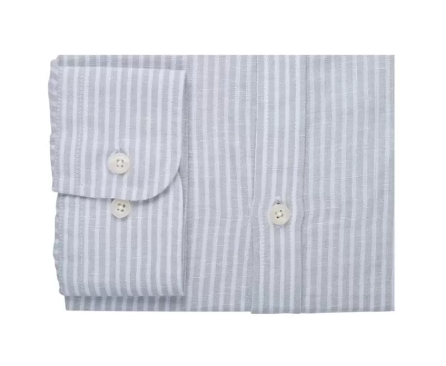 Store Camisa lisa de lino de algodón Verdetila y Blanco Elibert Camisas De Rayas | Corte Ajustado Recortado