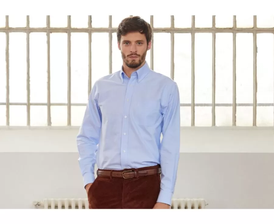 Best Sale Camisa Oxford azul con bolsillo - Cuello americano Harold Camisas De Boda | Camisas De Vestir