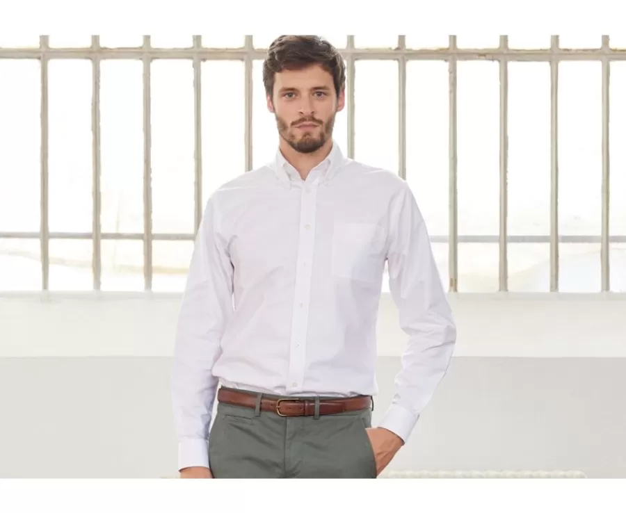 Sale Camisa Oxford blanca con bolsillo - Cuello americano Harold Camisas De Boda | Camisas De Vestir