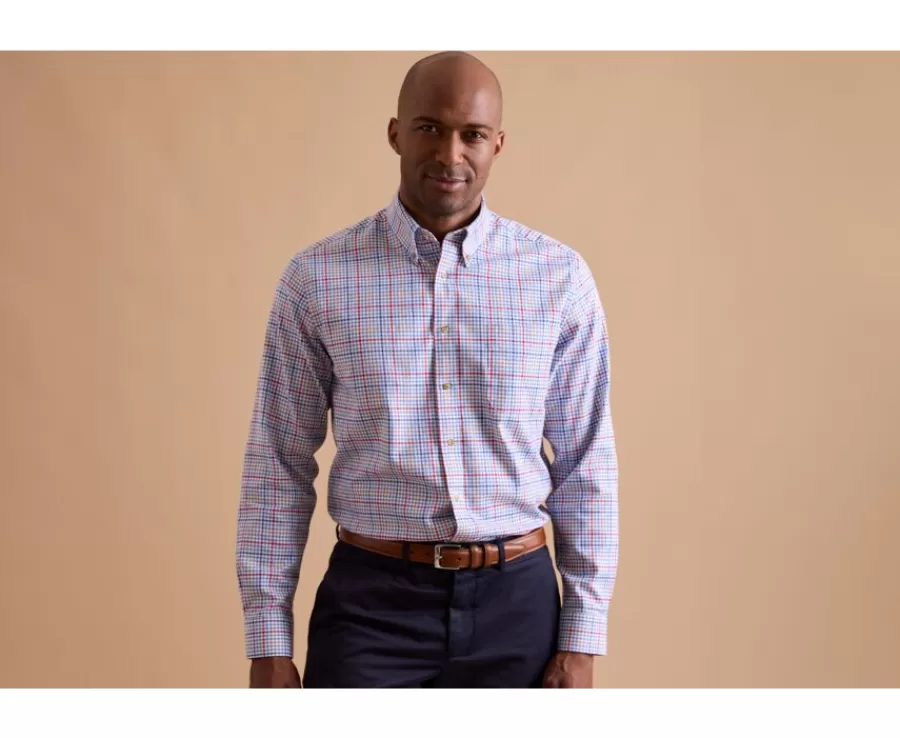 Discount Camisa Oxford de algodón Azul claro, rojo y camel - Cuello americano Shanton Camisas De Cuadros | Camisas De Franela & Terciopelo