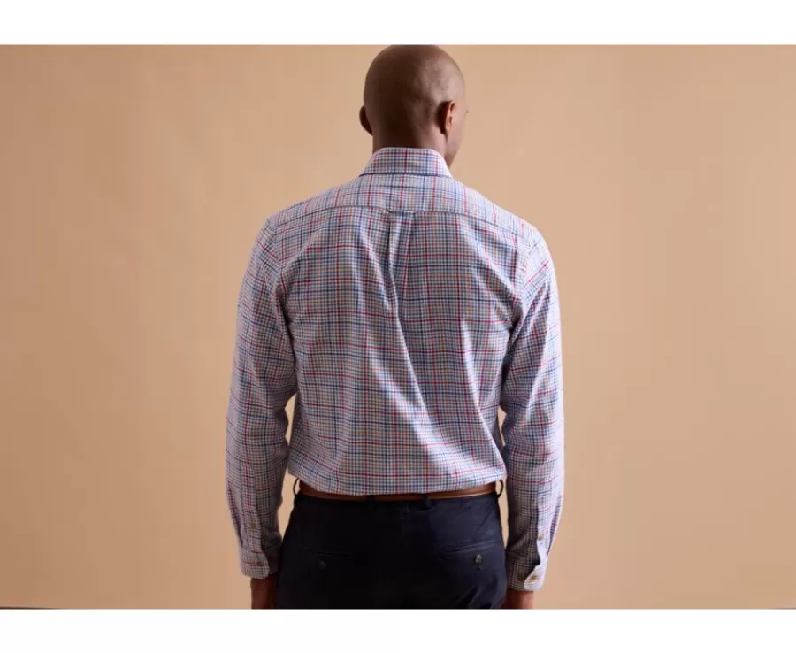 Discount Camisa Oxford de algodón Azul claro, rojo y camel - Cuello americano Shanton Camisas De Cuadros | Camisas De Franela & Terciopelo