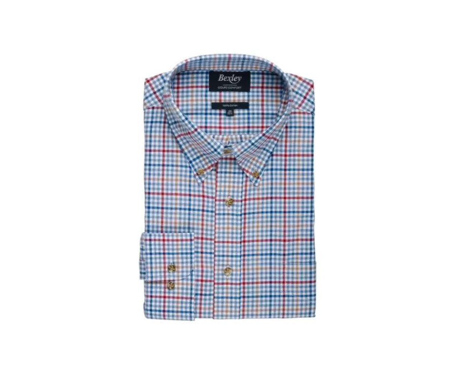 Discount Camisa Oxford de algodón Azul claro, rojo y camel - Cuello americano Shanton Camisas De Cuadros | Camisas De Franela & Terciopelo