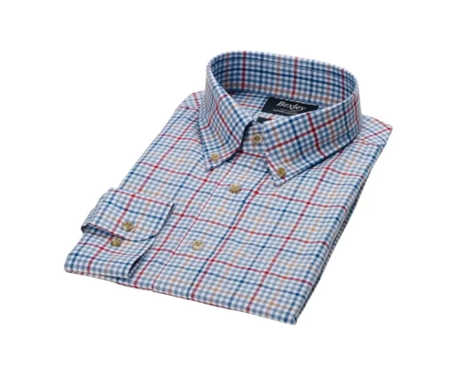 Discount Camisa Oxford de algodón Azul claro, rojo y camel - Cuello americano Shanton Camisas De Cuadros | Camisas De Franela & Terciopelo