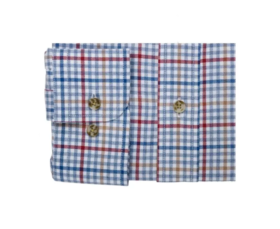 Discount Camisa Oxford de algodón Azul claro, rojo y camel - Cuello americano Shanton Camisas De Cuadros | Camisas De Franela & Terciopelo
