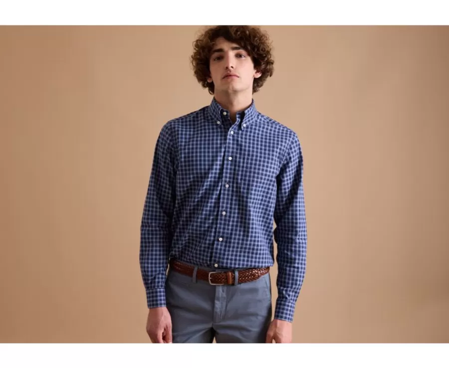 New Camisa Oxford de algodón Azul marino y Azul nórdico - Cuello americano Elvin Camisas De Franela & Terciopelo | Corte Estándar