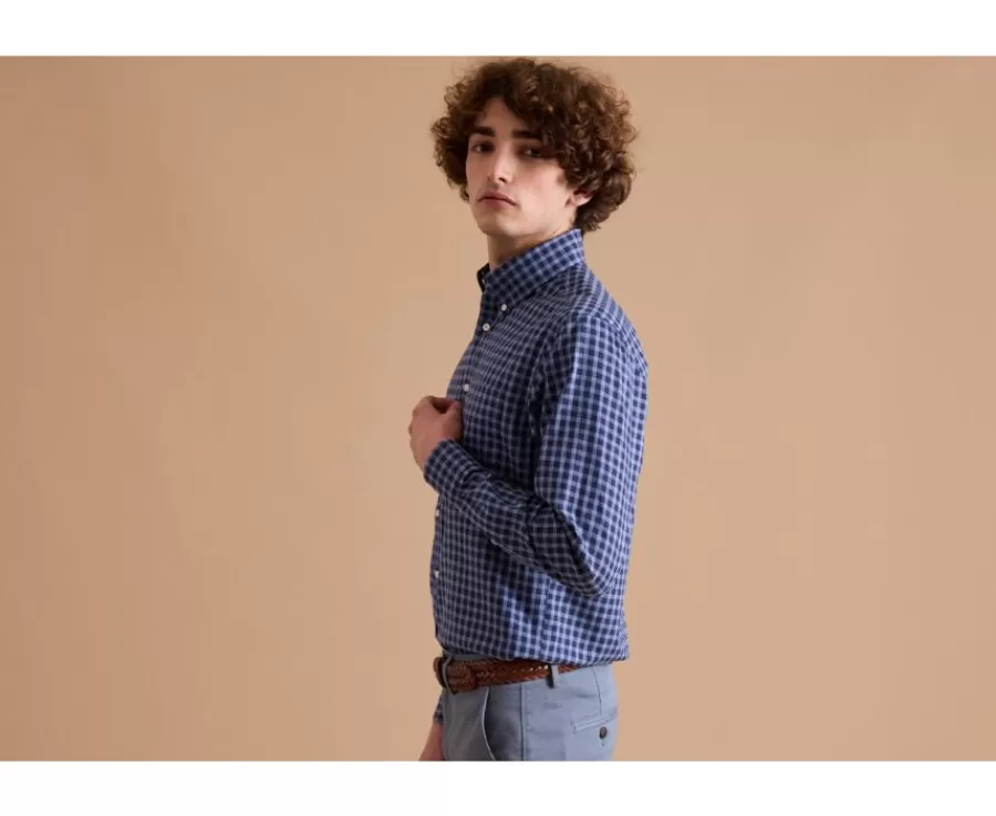 New Camisa Oxford de algodón Azul marino y Azul nórdico - Cuello americano Elvin Camisas De Franela & Terciopelo | Corte Estándar