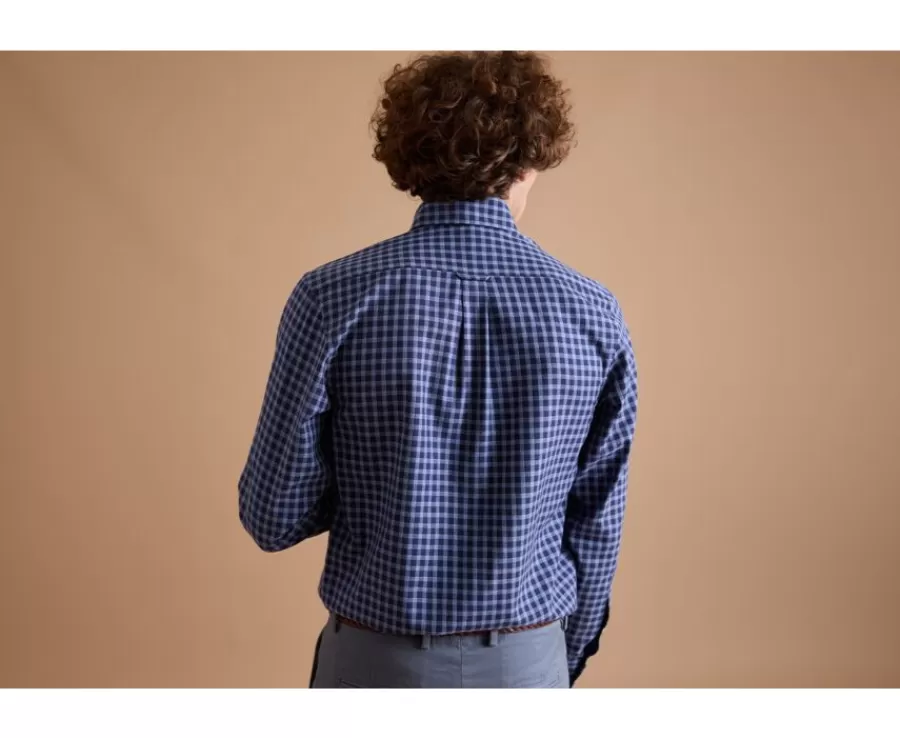 New Camisa Oxford de algodón Azul marino y Azul nórdico - Cuello americano Elvin Camisas De Franela & Terciopelo | Corte Estándar