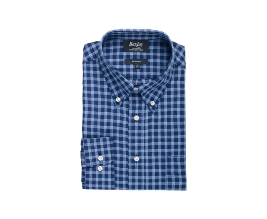 New Camisa Oxford de algodón Azul marino y Azul nórdico - Cuello americano Elvin Camisas De Franela & Terciopelo | Corte Estándar