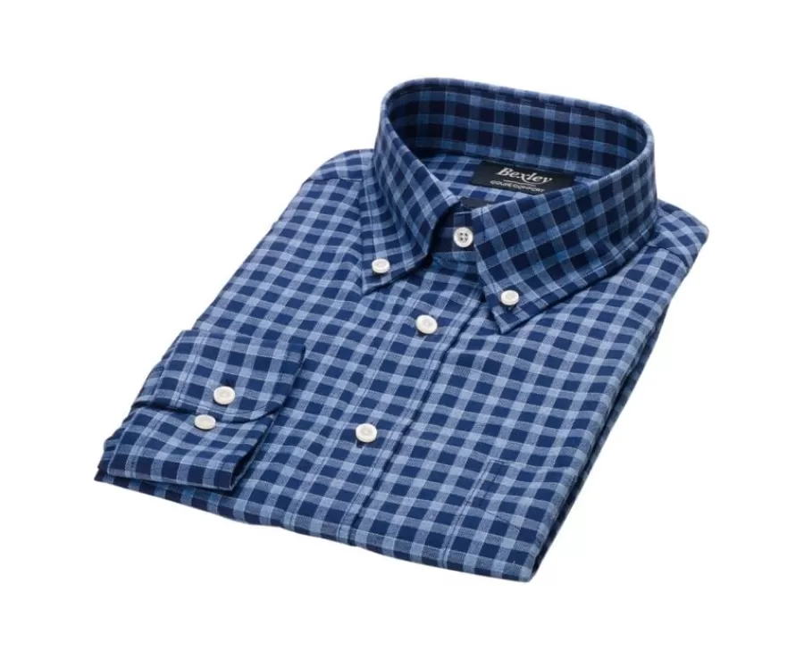 New Camisa Oxford de algodón Azul marino y Azul nórdico - Cuello americano Elvin Camisas De Franela & Terciopelo | Corte Estándar