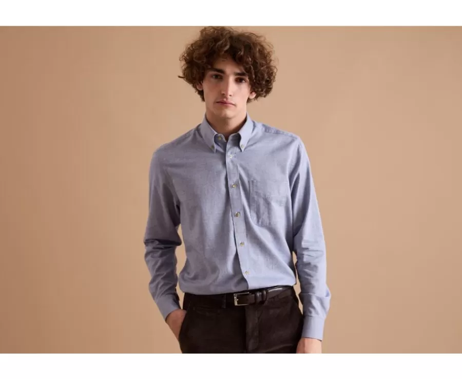 Best Sale Camisa Oxford de algodón Azul vaquero - Cuello americano Varick Camisas De Franela & Terciopelo | Corte Estándar