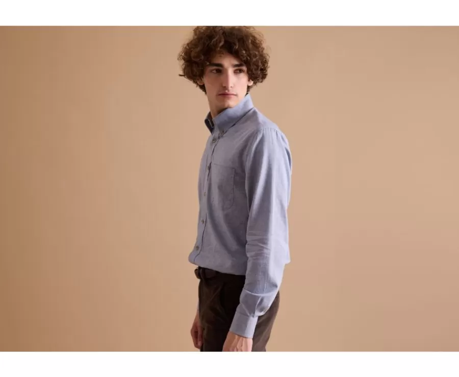 Best Sale Camisa Oxford de algodón Azul vaquero - Cuello americano Varick Camisas De Franela & Terciopelo | Corte Estándar