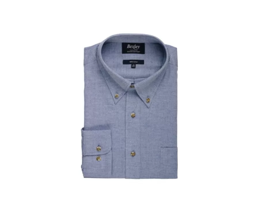 Best Sale Camisa Oxford de algodón Azul vaquero - Cuello americano Varick Camisas De Franela & Terciopelo | Corte Estándar