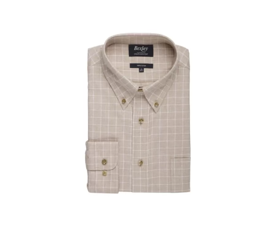 Clearance Camisa Oxford de algodón Beis y Blanco - Cuello americano Valden Camisas De Cuadros | Camisas De Franela & Terciopelo