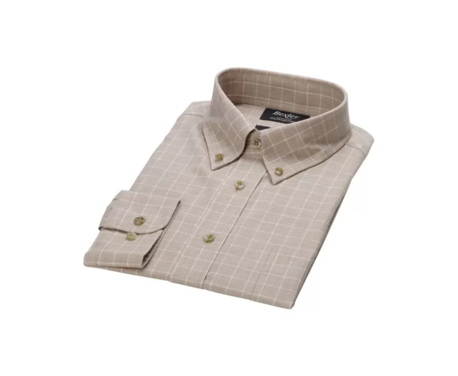 Clearance Camisa Oxford de algodón Beis y Blanco - Cuello americano Valden Camisas De Cuadros | Camisas De Franela & Terciopelo