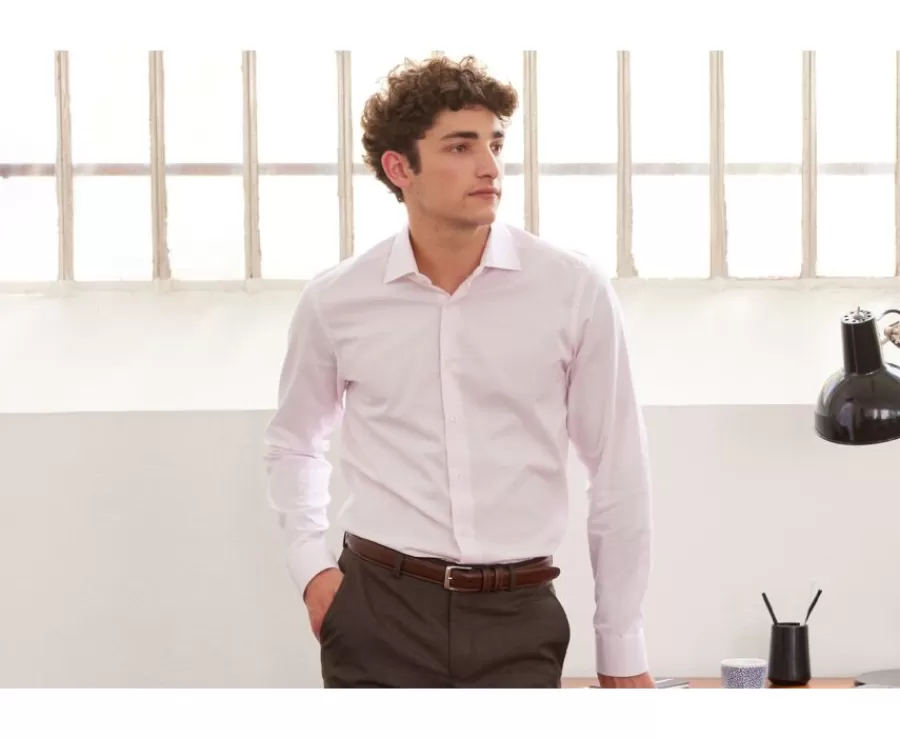 Cheap Camisa Oxford Rosa claro y Blanco - Cuello italiano Ernesto Camisas De Boda | Corte Ajustado