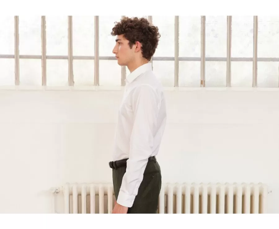 Sale Camisa slim blanca de popelina de algodón Louis Classic Slim Camisas De Boda | Camisas De Vestir