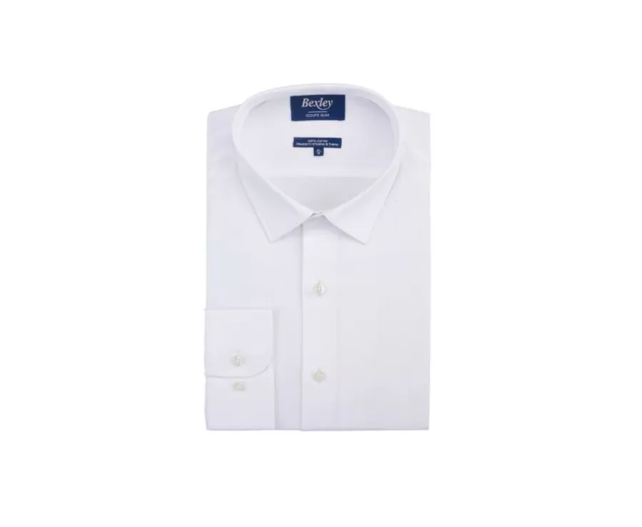 Sale Camisa slim blanca de popelina de algodón Louis Classic Slim Camisas De Boda | Camisas De Vestir