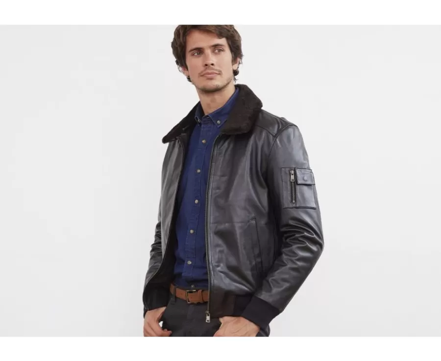 Store Chaqueta de cuero de aviador negra para hombre Everett Ii Cazadoras Y Chaquetas De Cuero