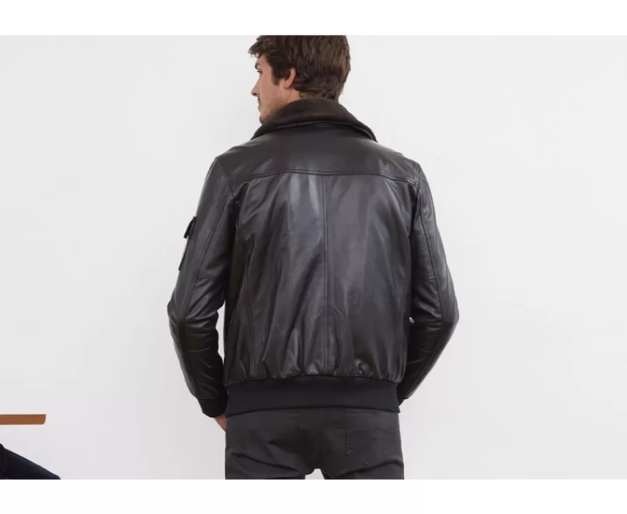 Store Chaqueta de cuero de aviador negra para hombre Everett Ii Cazadoras Y Chaquetas De Cuero
