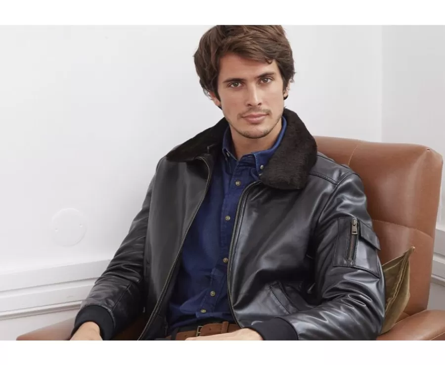 Store Chaqueta de cuero de aviador negra para hombre Everett Ii Cazadoras Y Chaquetas De Cuero