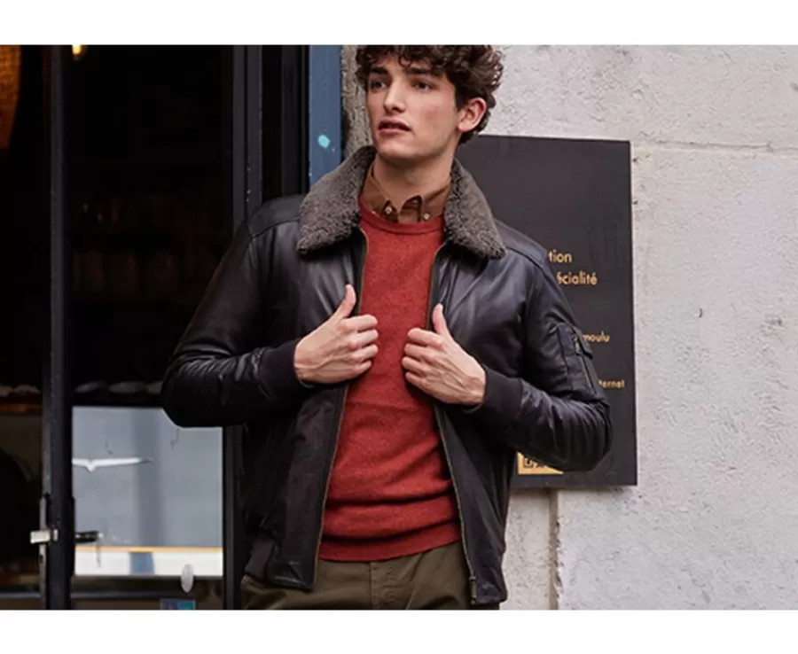 Online Chaqueta de cuero de aviador para hombre Chocolate Everett Ii Cazadoras Y Chaquetas De Cuero