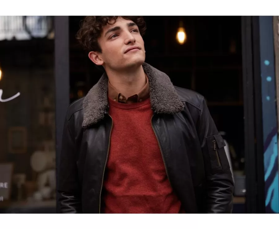 Online Chaqueta de cuero de aviador para hombre Chocolate Everett Ii Cazadoras Y Chaquetas De Cuero