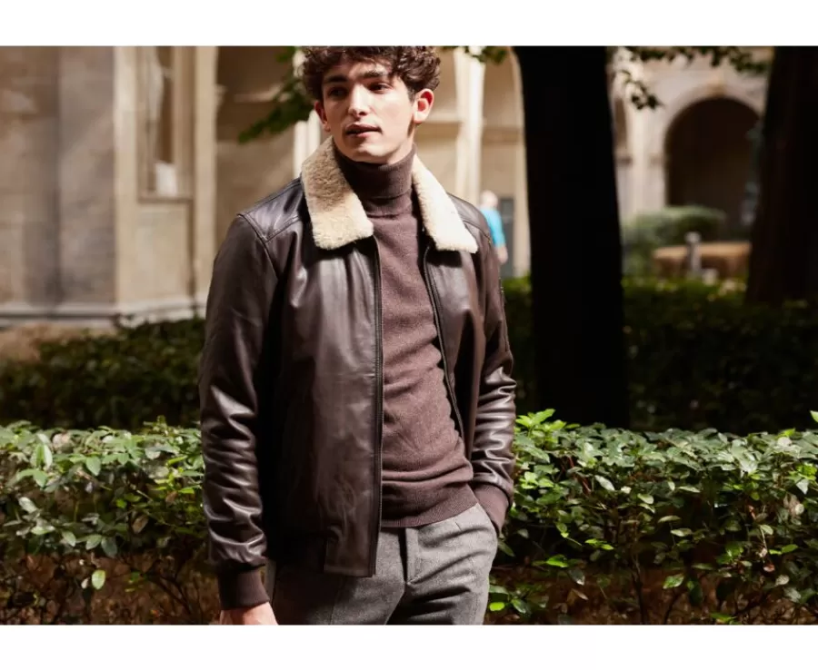 Best Sale Chaqueta de cuero de aviador para hombre Marrón Everett Ii Cazadoras Y Chaquetas De Cuero