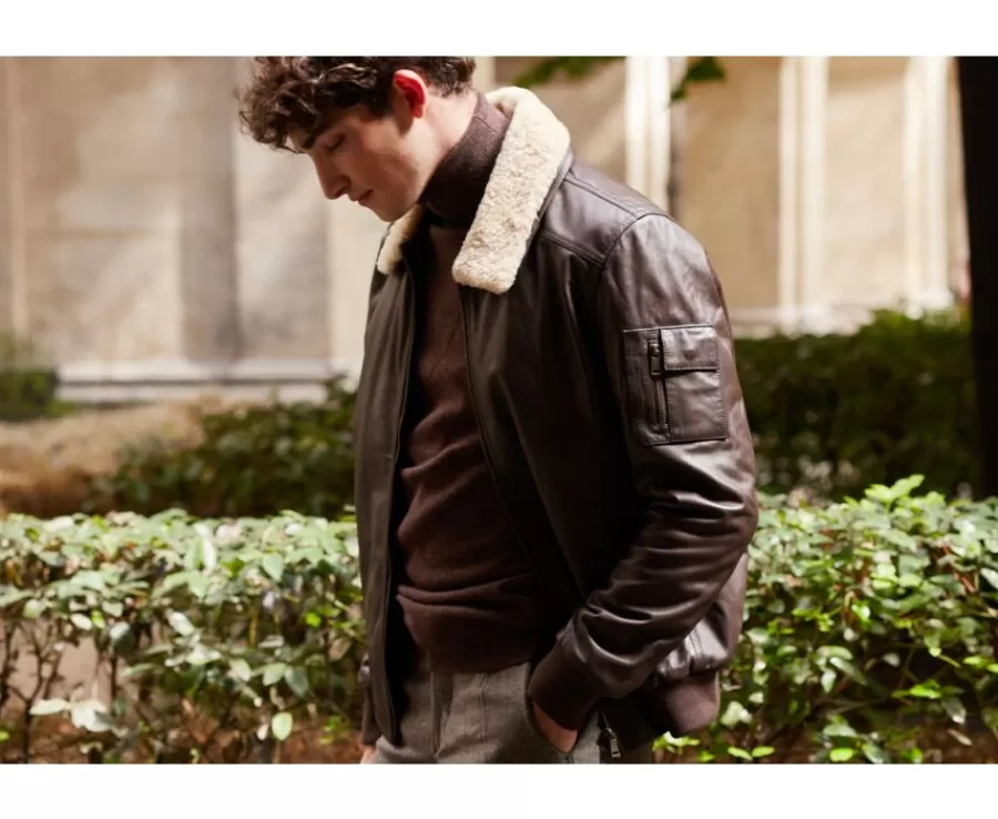 Best Sale Chaqueta de cuero de aviador para hombre Marrón Everett Ii Cazadoras Y Chaquetas De Cuero
